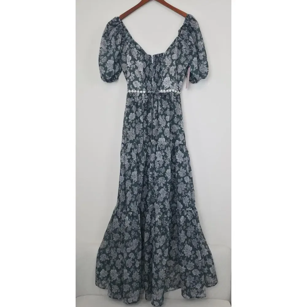 V. Chapman The Emma Dress in Emerald Peony Print Maxi Dress Sz 8 NWT+I - Picture 2 of 14